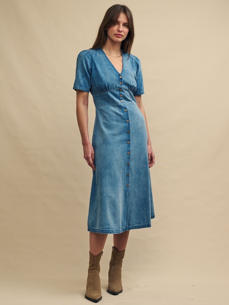 Nobodys Child Denim Blue Alexa Midi Plain Dress - Image 1 of 5