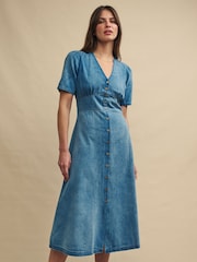 Nobodys Child Denim Blue Alexa Midi Plain Dress - Image 3 of 5