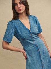 Nobodys Child Denim Blue Alexa Midi Plain Dress - Image 4 of 5