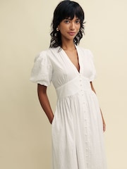 Nobody's Child Cream 100% Cotton Starlight Plain Midaxi Dress - Image 3 of 5