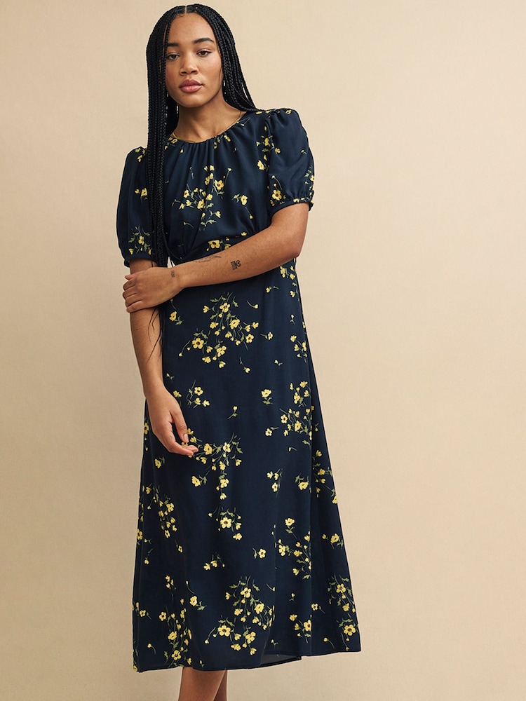 Nobodys Child Clover Paris Floral Midi Black Dress - Image 1 of 4