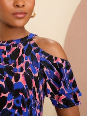 Love & Roses Blue Animal Cold Shoulder Printed Blouse - Image 2 of 4