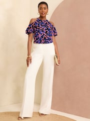 Love & Roses Blue Animal Cold Shoulder Printed Blouse - Image 4 of 4