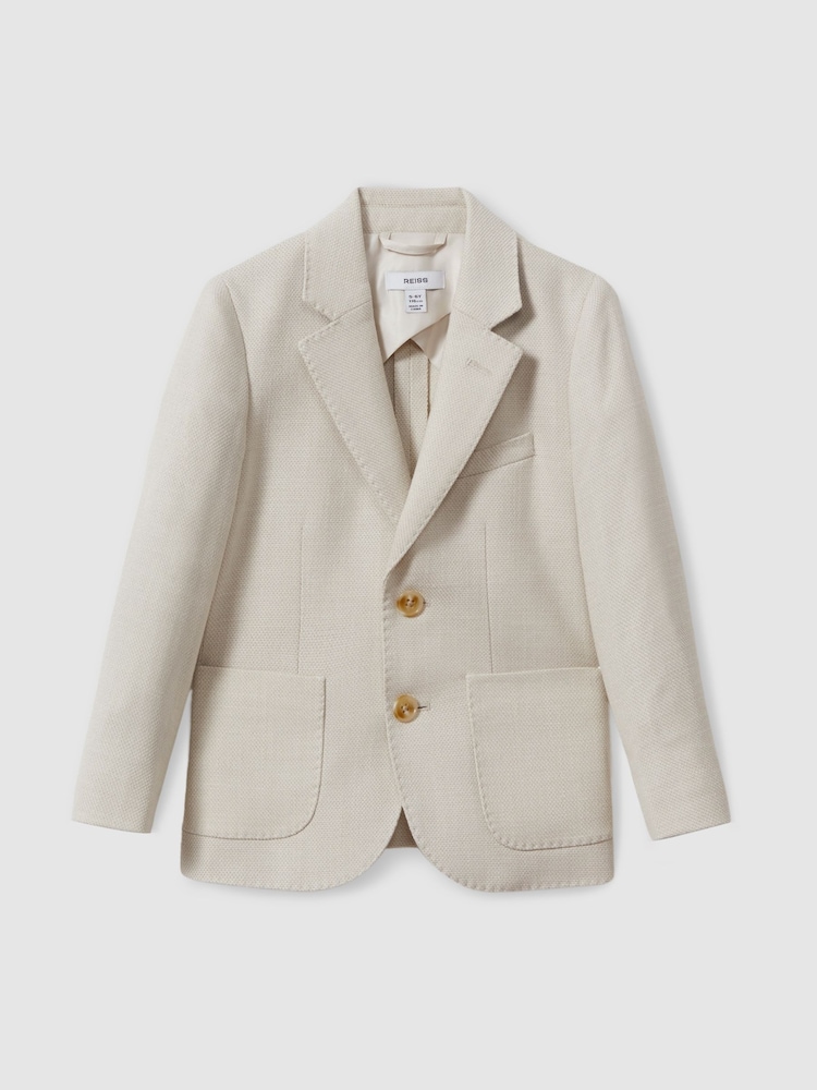 Reiss Stone Aphrodite 9-13 yrs Slub Check Single Breasted Blazer - Image 2 of 4