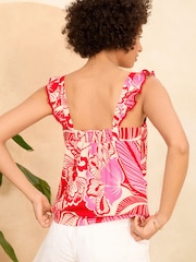Love & Roses Pink Floral Square Neck Ruffle Cami - Image 3 of 4