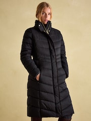 Joules Pembury Black Showerproof Longline Padded Coat With Hood - Image 1 of 7