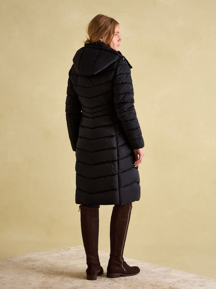 Joules Pembury Black Showerproof Longline Padded Coat With Hood - Image 2 of 7