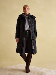 Joules Pembury Black Showerproof Longline Padded Coat With Hood - Image 5 of 7