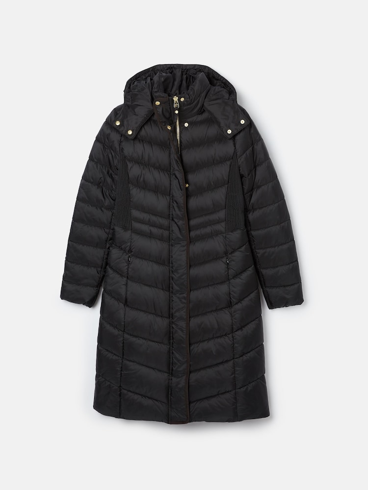 Joules Pembury Black Showerproof Longline Padded Coat With Hood - Image 7 of 7