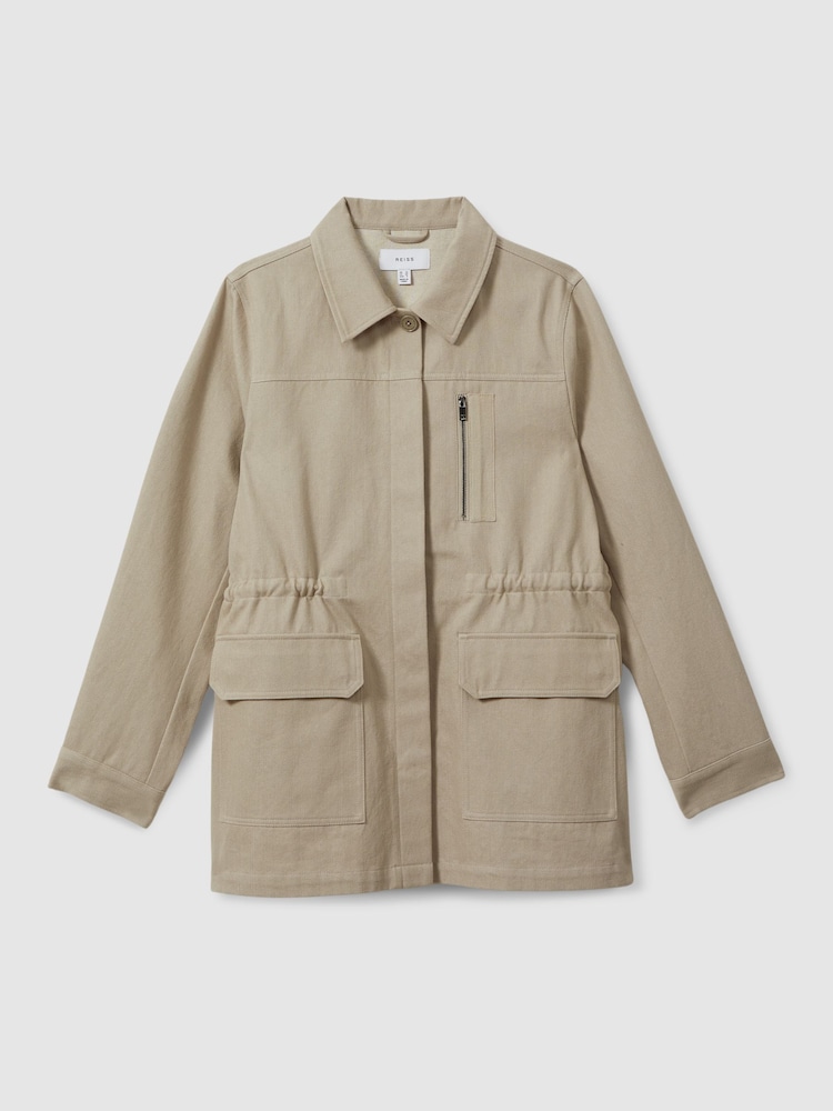 Reiss Neutral Brooklyn Cotton Canvas Drawstring Waist Overshirt - Image 2 of 6