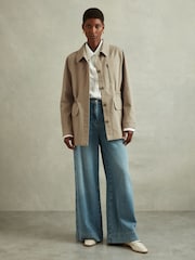 Reiss Neutral Brooklyn Cotton Canvas Drawstring Waist Overshirt - Image 3 of 6