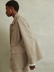 Reiss Neutral Brooklyn Cotton Canvas Drawstring Waist Overshirt - Image 4 of 6