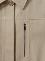 Reiss Neutral Brooklyn Cotton Canvas Drawstring Waist Overshirt - Image 6 of 6