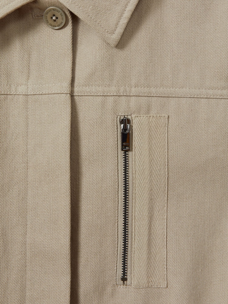 Reiss Neutral Brooklyn Cotton Canvas Drawstring Waist Overshirt - Image 6 of 6