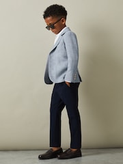 Reiss Soft Blue Aphrodite 9-13 yrs Slub Check Single Breasted Blazer - Image 1 of 4