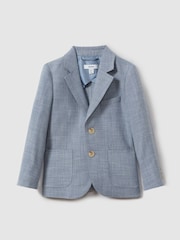 Reiss Soft Blue Aphrodite 9-13 yrs Slub Check Single Breasted Blazer - Image 2 of 4