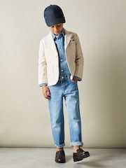 Reiss Stone Aphrodite 13-14 yrs Slub Check Single Breasted Blazer - Image 2 of 4