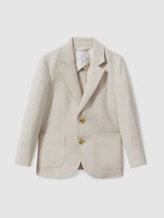 Reiss Stone Aphrodite 3-9 yrs Slub Check Single Breasted Blazer - Image 2 of 4