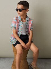 Reiss Orange Multi Pantain 13-14 yrs Linen Printed Cuban Collar Shirt - Image 2 of 4