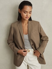 Reiss Taupe Hope Single Breasted Cotton Blazer - Image 1 of 6