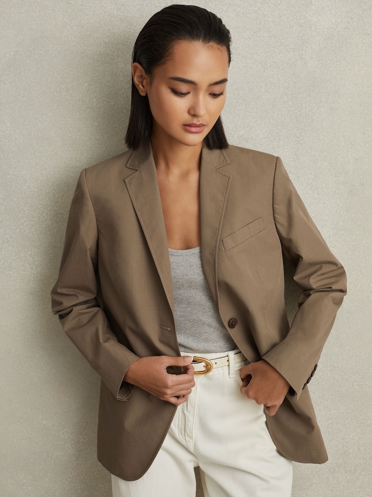 Reiss Taupe Hope Single Breasted Cotton Blazer - Image 1 of 6