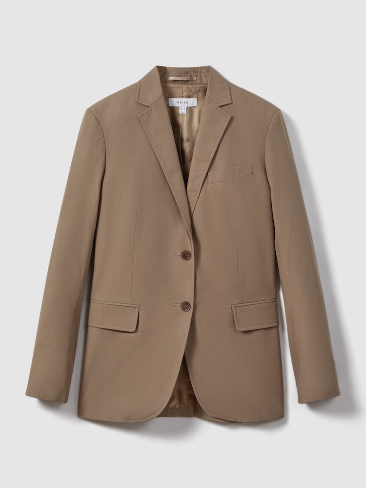 Reiss Taupe Hope Single Breasted Cotton Blazer - Image 2 of 6