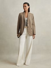Reiss Taupe Hope Single Breasted Cotton Blazer - Image 3 of 6