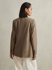 Reiss Taupe Hope Single Breasted Cotton Blazer - Image 5 of 6