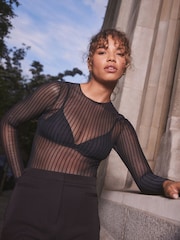 self. Black Sparkle Long Sleeve Mesh Body - Image 1 of 9