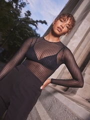 self. Black Sparkle Long Sleeve Mesh Body - Image 6 of 9