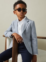 Reiss Soft Blue Aphrodite 13-14 yrs Slub Check Single Breasted Blazer - Image 2 of 4