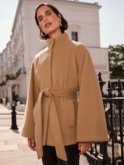 Love & Roses Camel Belted Cape Coat - Image 1 of 5