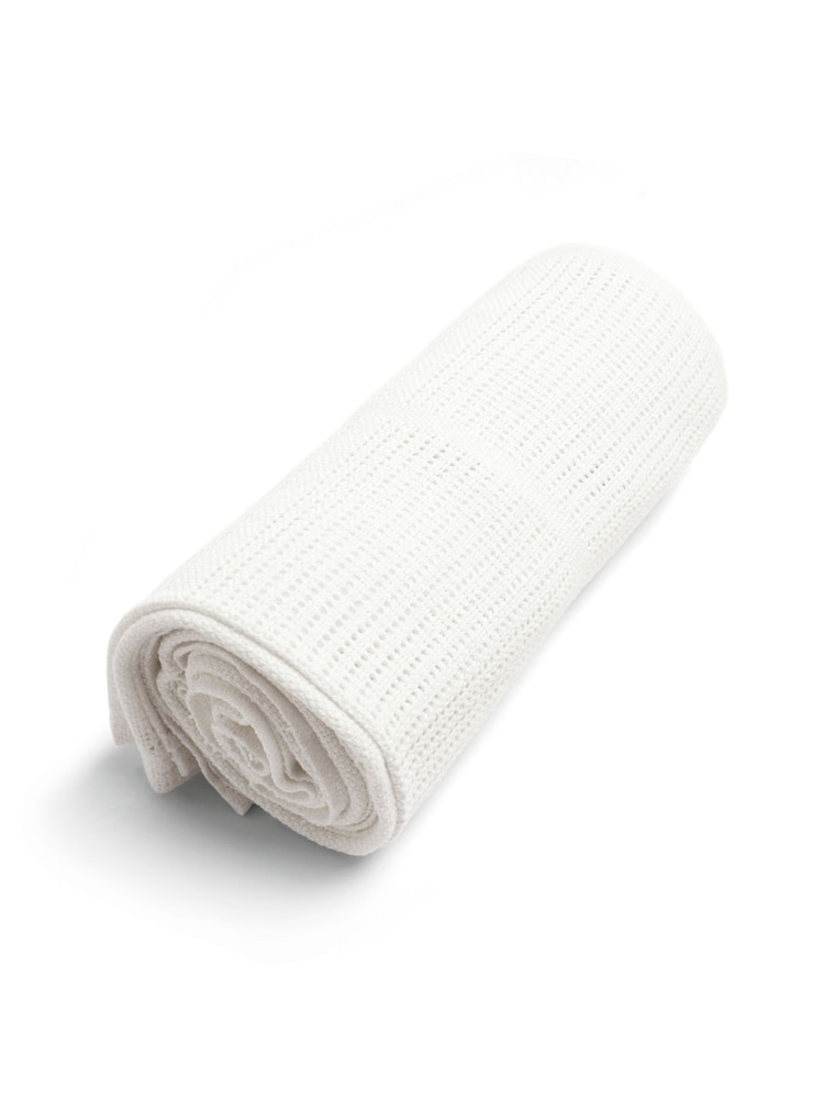 Mamas & Papas White Large Cellular 100% Cotton Blanket - Image 4 of 4
