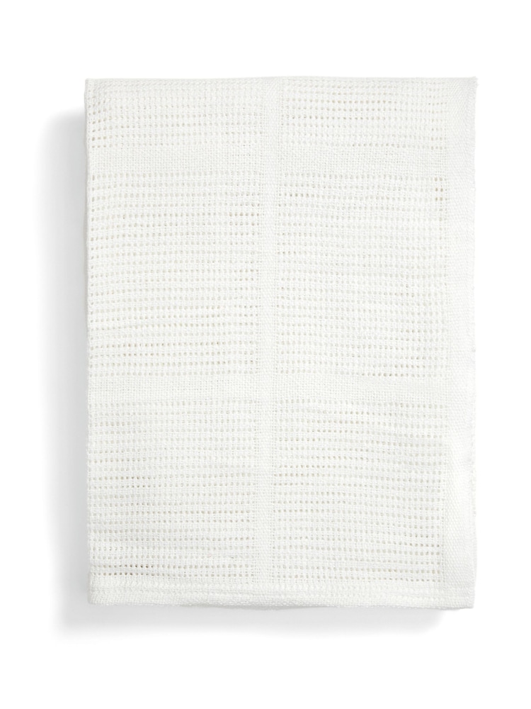 Mamas & Papas White Small Cellular 100% Cotton Blanket - Image 2 of 4