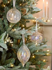 Set of 3 Clear Irridescent Glass Textured Christmas Baubles - Image 1 of 5