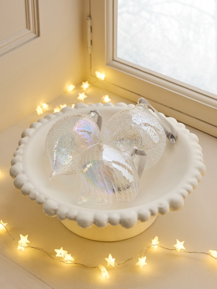 Set of 3 Clear Irridescent Glass Textured Christmas Baubles - Image 2 of 5 Set of 3 Clear Irridescent Glass Textured Christmas Baubles - Image 2 of 5