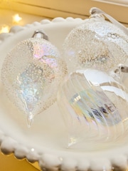 Set of 3 Clear Irridescent Glass Textured Christmas Baubles - Image 3 of 5