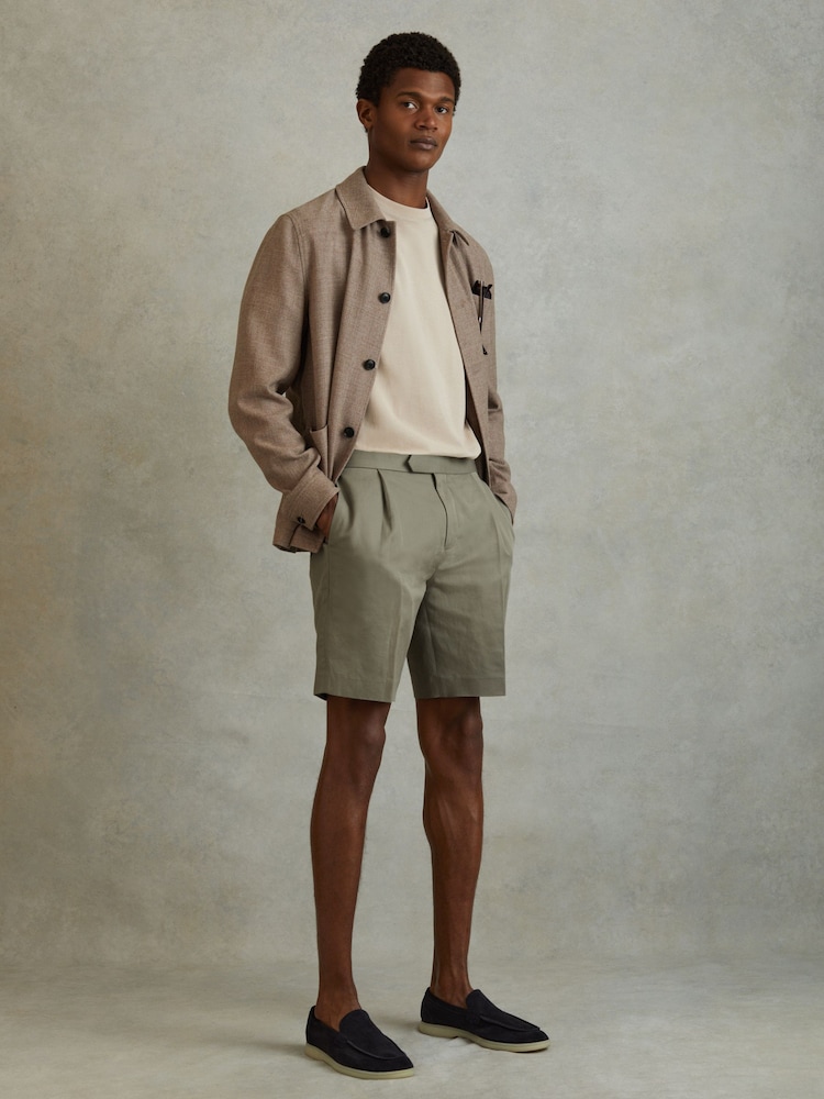 Reiss Sage Con Cotton/Linen Blend Adjuster Shorts - Image 1 of 6
