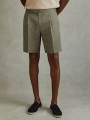 Reiss Sage Con Cotton/Linen Blend Adjuster Shorts - Image 3 of 6