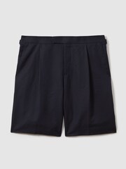 Reiss Navy Con Cotton/Linen Blend Adjuster Shorts - Image 2 of 5