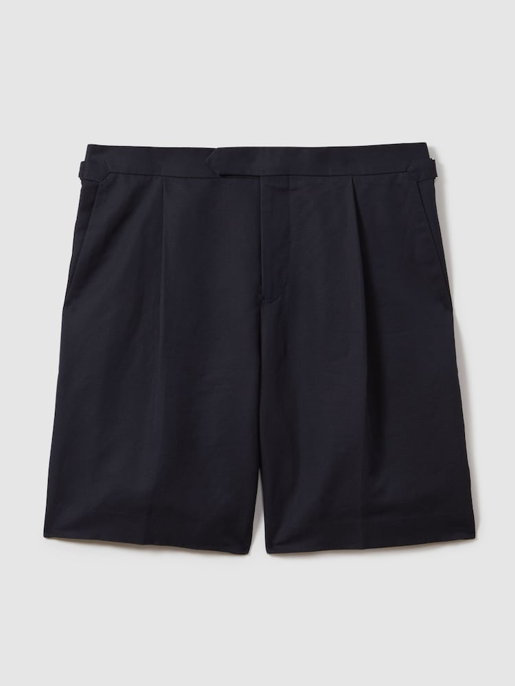 Reiss Navy Con Cotton/Linen Blend Adjuster Shorts - Image 2 of 5
