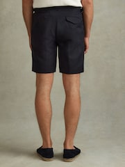 Reiss Navy Con Cotton/Linen Blend Adjuster Shorts - Image 4 of 5