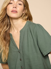 White Stuff Green Ferne Linen Blend Shirt - Image 4 of 7