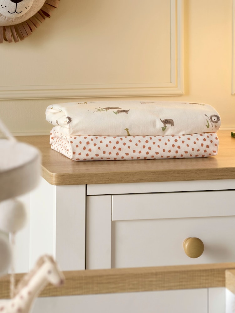 Mamas & Papas Multi 100% Cotton Jungle Cotbed Fitted Sheets 2 Pack - Image 1 of 5