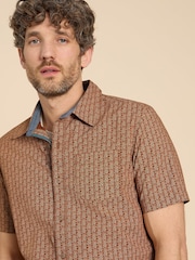 White Stuff Brown Geo Pineapple Printed Shirt - Image 4 of 7