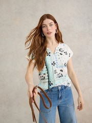 White Stuff Notch Neck Nelly 100% Cotton T-Shirt - Imagen 1 de 7