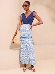 Lipsy Blue Jersey 2 in 1 Printed Summer Holiday Maxi Dress - Image 1 of 4