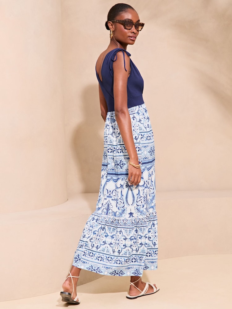 Lipsy Blue Jersey 2 in 1 Printed Summer Holiday Maxi Dress - Image 2 of 4