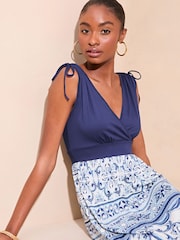 Lipsy Blue Jersey 2 in 1 Printed Summer Holiday Maxi Dress - Image 4 of 4