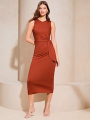 Lipsy Red Petite Sleeveless Racer Tie Side Jersey Midi Dress - Image 1 of 4
